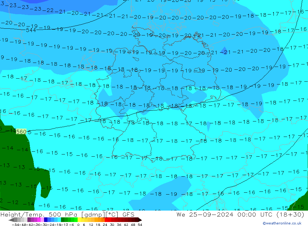 Height/Temp. 500 hPa GFS We 25.09.2024 00 UTC