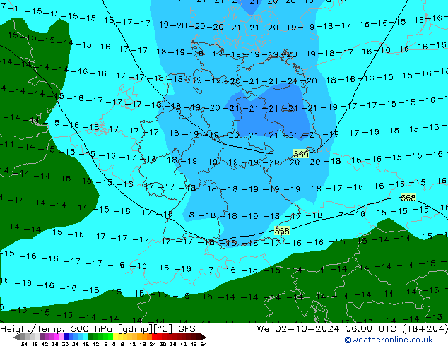 Geop./Temp. 500 hPa GFS mié 02.10.2024 06 UTC