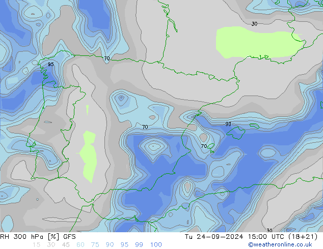 RH 300 hPa GFS Ter 24.09.2024 15 UTC