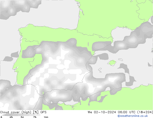 Bewolking (Hoog) GFS wo 02.10.2024 06 UTC