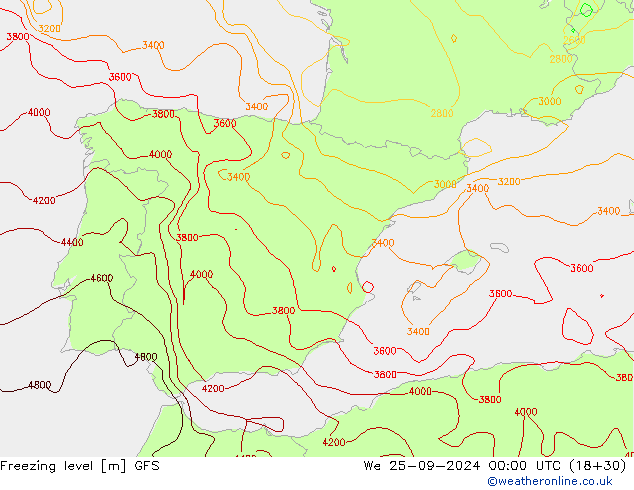 Freezing level GFS mié 25.09.2024 00 UTC