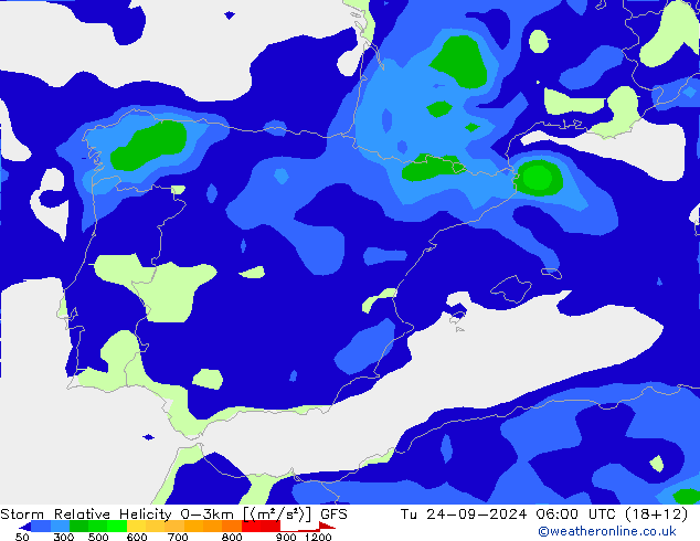 Storm Relative Helicity GFS Tu 24.09.2024 06 UTC