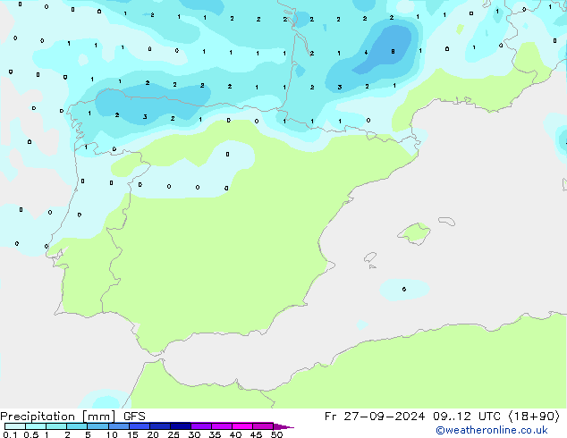 Neerslag GFS vr 27.09.2024 12 UTC