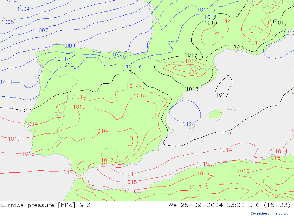 Surface pressure GFS We 25.09.2024 03 UTC