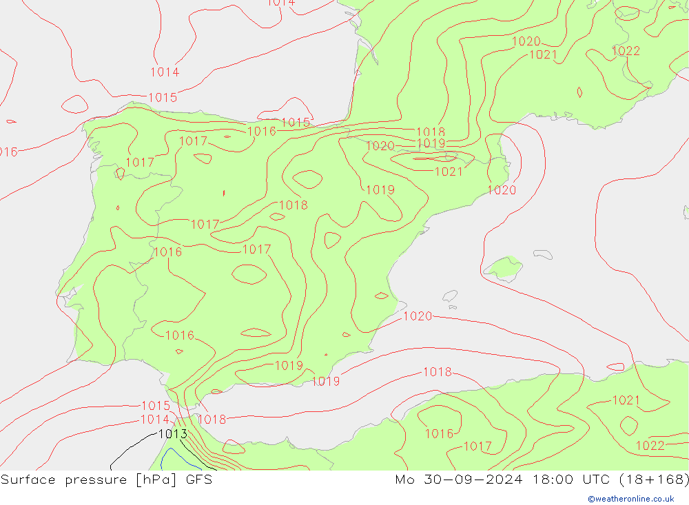 Pressione al suolo GFS lun 30.09.2024 18 UTC