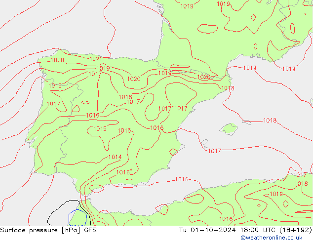 приземное давление GFS вт 01.10.2024 18 UTC