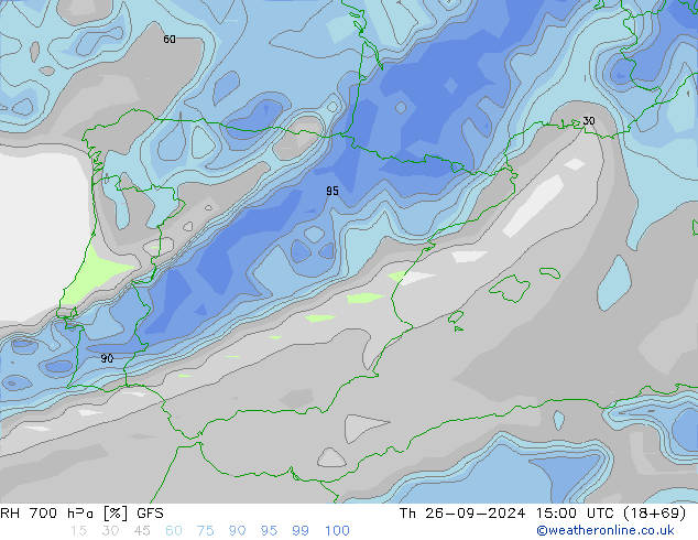 RH 700 гПа GFS чт 26.09.2024 15 UTC