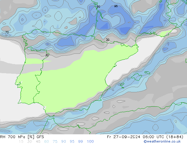 RH 700 hPa GFS Fr 27.09.2024 06 UTC