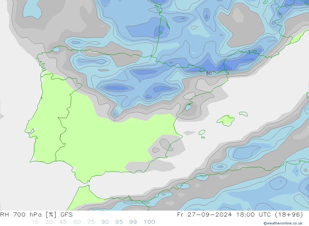 RH 700 hPa GFS pt. 27.09.2024 18 UTC