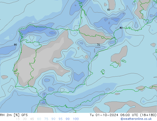 RH 2m GFS  01.10.2024 06 UTC