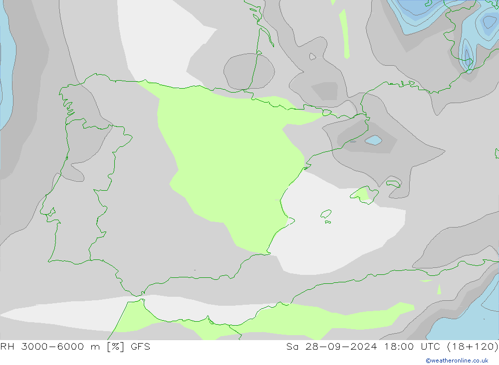 RH 3000-6000 m GFS Sa 28.09.2024 18 UTC