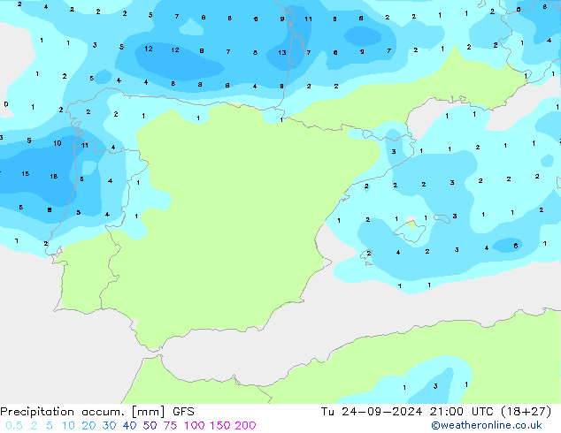 Precipitation accum. GFS  24.09.2024 21 UTC