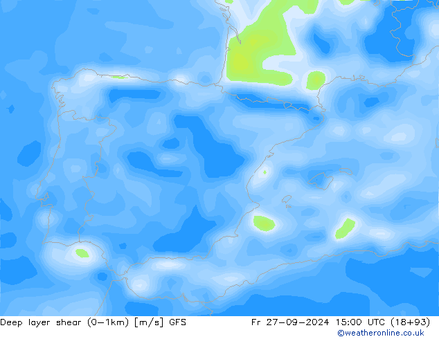 Deep layer shear (0-1km) GFS pt. 27.09.2024 15 UTC