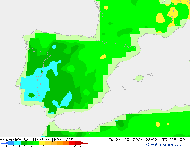 Volumetric Soil Moisture GFS Út 24.09.2024 03 UTC