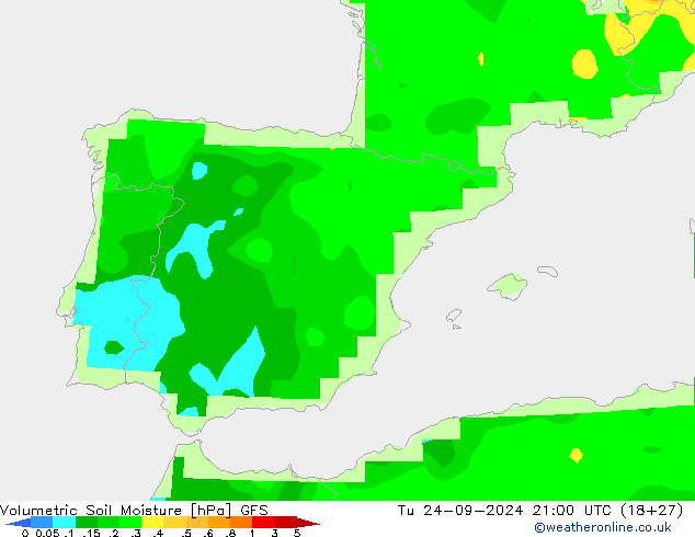 Volumetric Soil Moisture GFS mar 24.09.2024 21 UTC