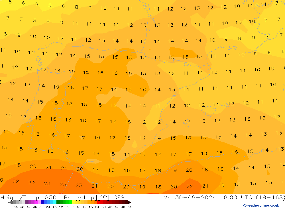 Height/Temp. 850 hPa GFS Mo 30.09.2024 18 UTC