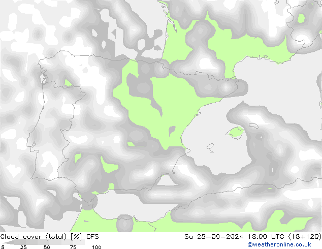 Nubes (total) GFS sáb 28.09.2024 18 UTC