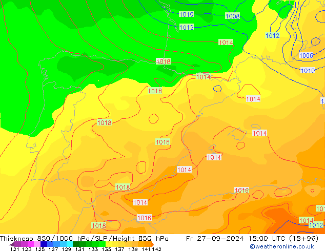 Thck 850-1000 hPa GFS Sex 27.09.2024 18 UTC