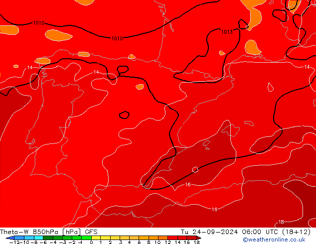 Theta-W 850hPa GFS Di 24.09.2024 06 UTC