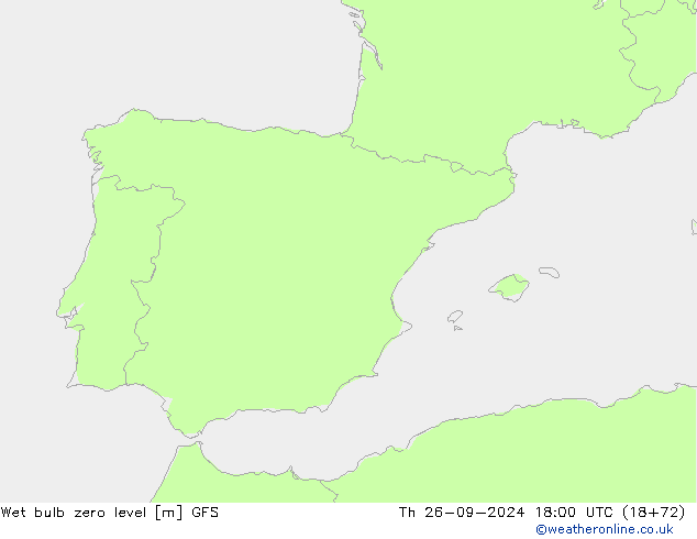 Wet bulb zero level GFS czw. 26.09.2024 18 UTC