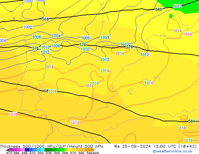 Schichtdicke 500-1000 hPa GFS Mi 25.09.2024 12 UTC