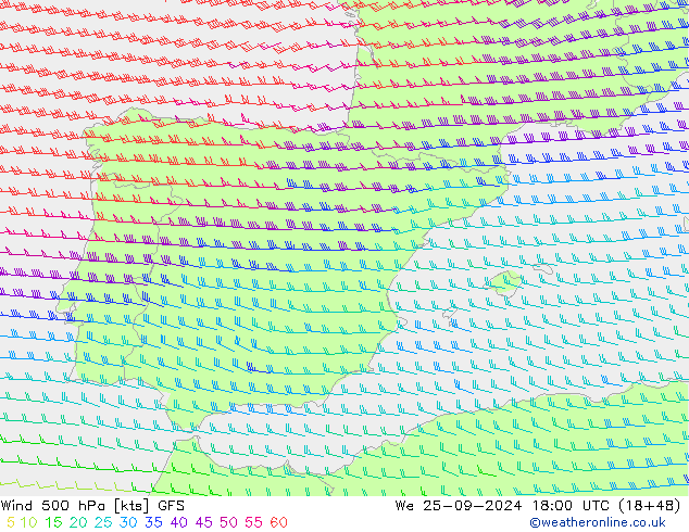 Wind 500 hPa GFS We 25.09.2024 18 UTC