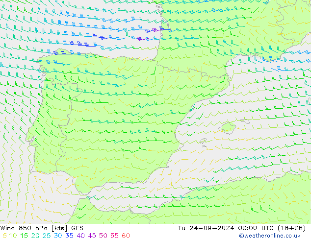 Vento 850 hPa GFS Ter 24.09.2024 00 UTC