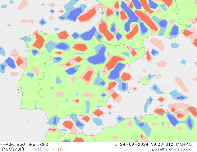 V-Adv. 850 hPa GFS Tu 24.09.2024 09 UTC