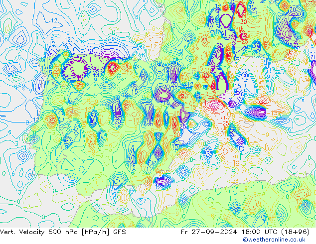 Vert. Velocity 500 hPa GFS ven 27.09.2024 18 UTC