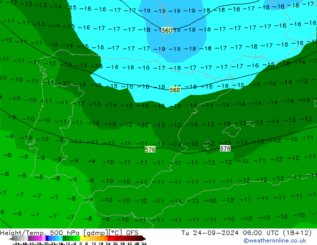 Z500/Rain (+SLP)/Z850 GFS Út 24.09.2024 06 UTC