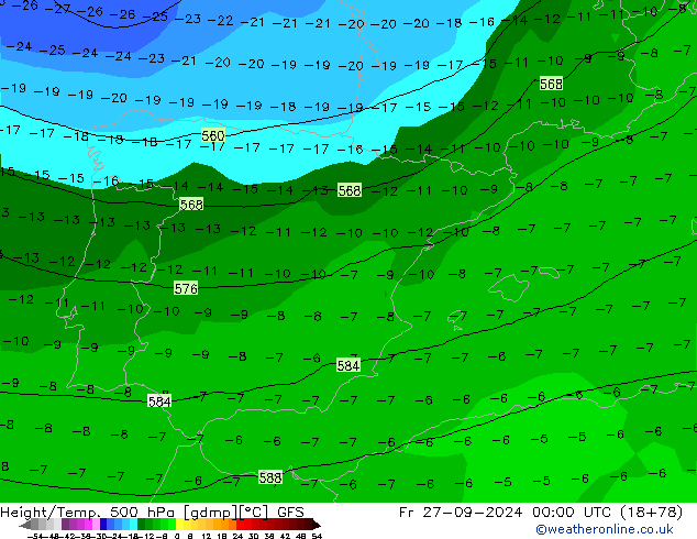 Z500/Rain (+SLP)/Z850 GFS Fr 27.09.2024 00 UTC