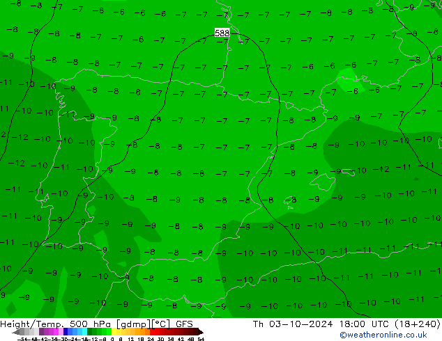 Z500/Rain (+SLP)/Z850 GFS Th 03.10.2024 18 UTC