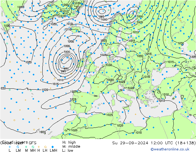 Cloud layer GFS Dom 29.09.2024 12 UTC