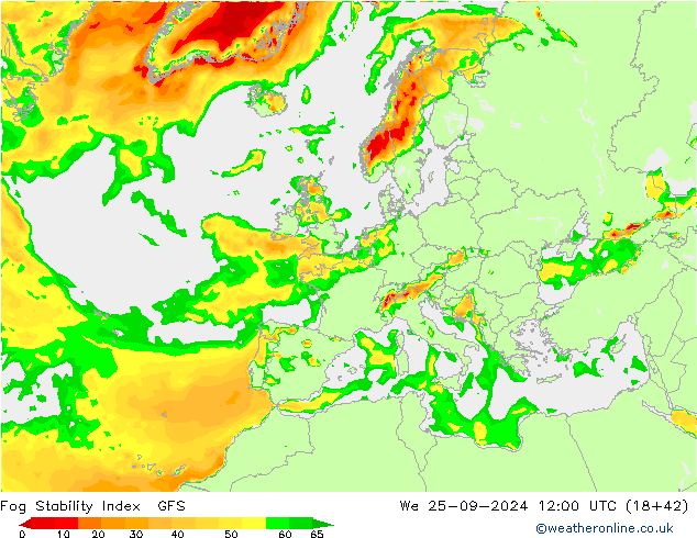 Fog Stability Index GFS Çar 25.09.2024 12 UTC