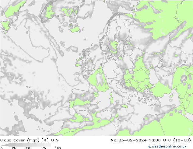 vysoký oblak GFS Po 23.09.2024 18 UTC