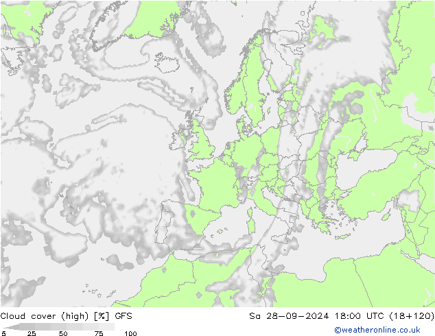 Nubes altas GFS sáb 28.09.2024 18 UTC