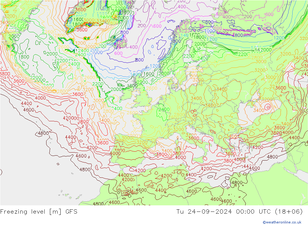 Nulgradenniveau GFS di 24.09.2024 00 UTC