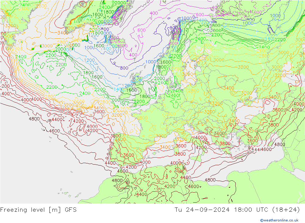 Freezing level GFS Tu 24.09.2024 18 UTC