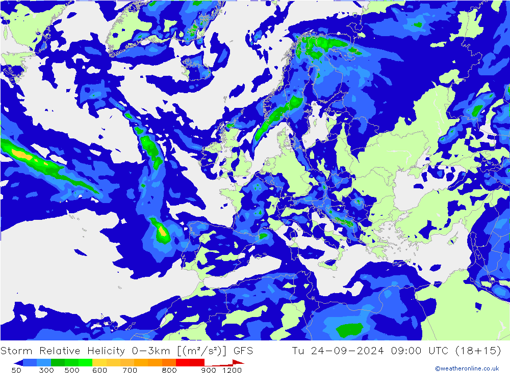 Storm Relative Helicity GFS  24.09.2024 09 UTC