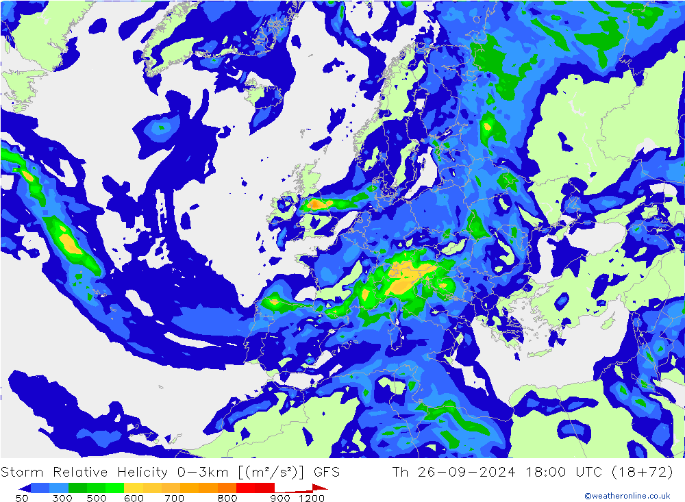 Storm Relative Helicity GFS jue 26.09.2024 18 UTC