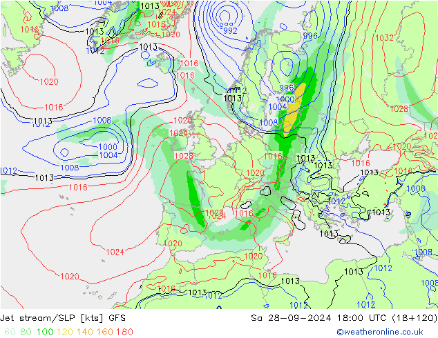 Corriente en chorro GFS sáb 28.09.2024 18 UTC