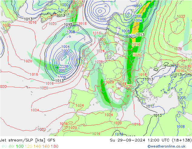 Jet stream/SLP GFS Su 29.09.2024 12 UTC