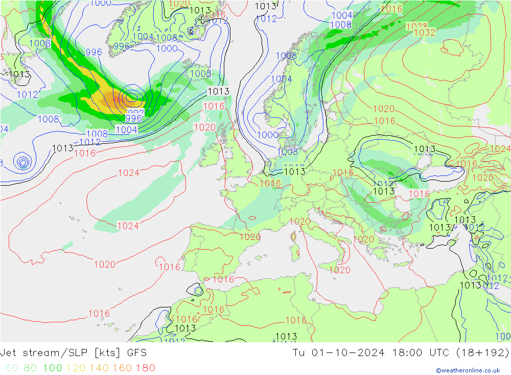 Polarjet/Bodendruck GFS Di 01.10.2024 18 UTC