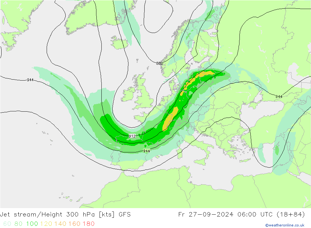 Corriente en chorro GFS vie 27.09.2024 06 UTC