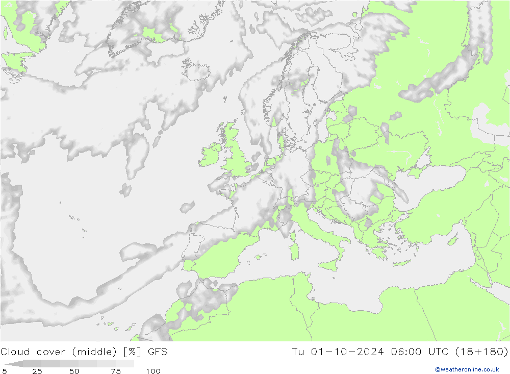 Nuages (moyen) GFS mar 01.10.2024 06 UTC