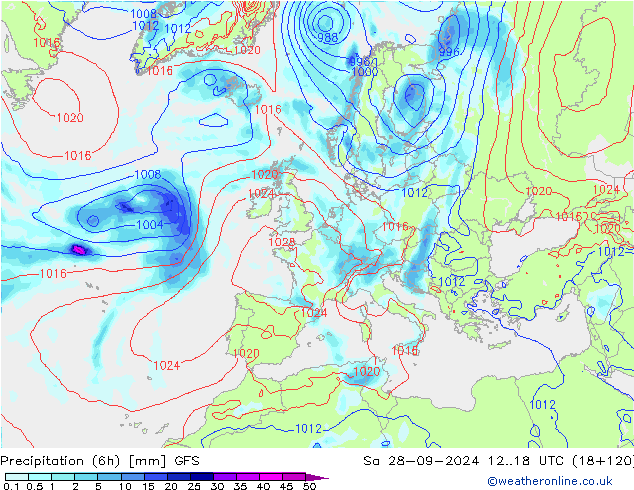 Z500/Rain (+SLP)/Z850 GFS Sa 28.09.2024 18 UTC