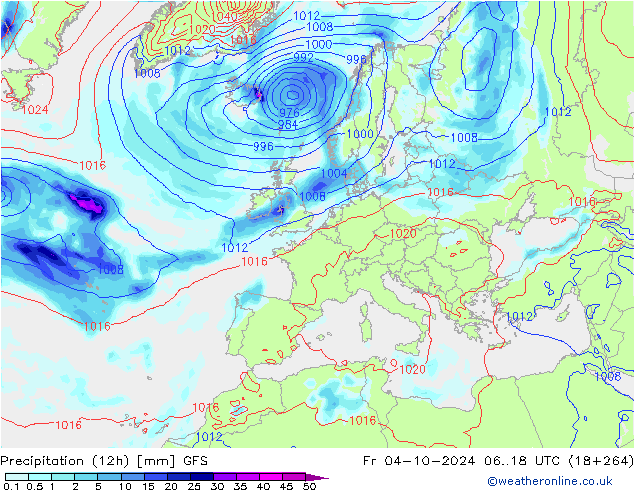 осадки (12h) GFS пт 04.10.2024 18 UTC