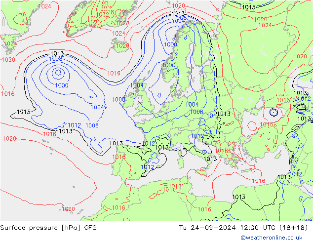 Surface pressure GFS Tu 24.09.2024 12 UTC