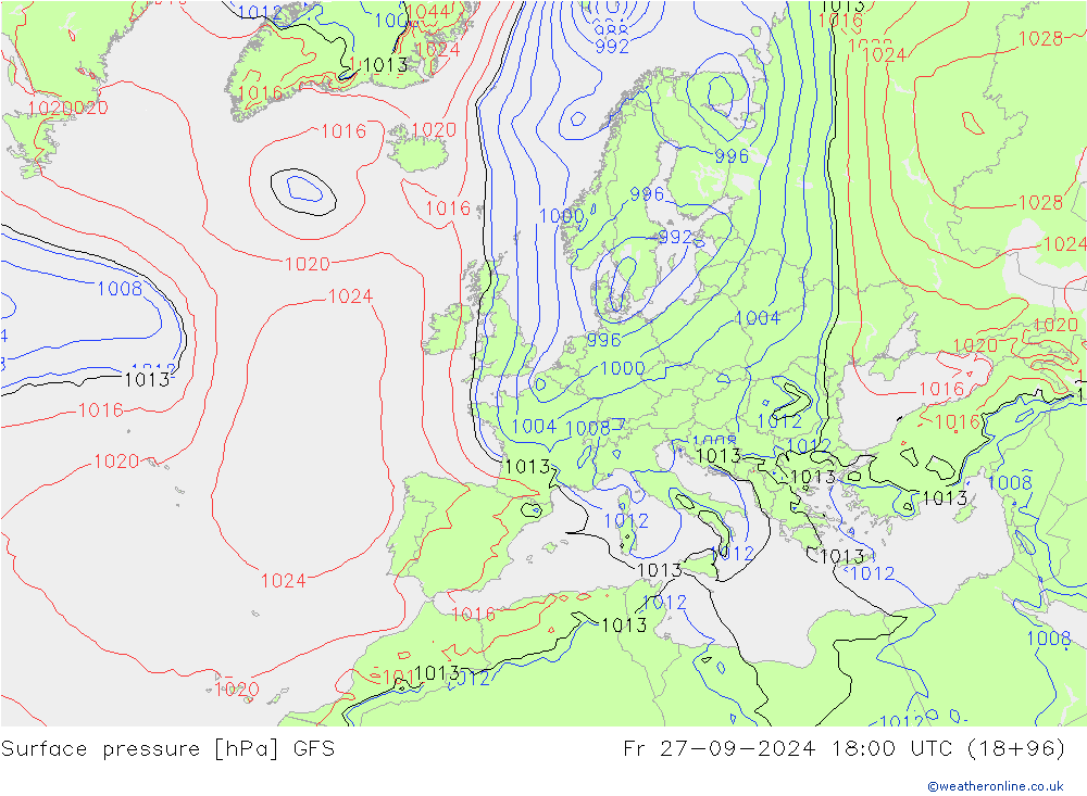 Surface pressure GFS Fr 27.09.2024 18 UTC