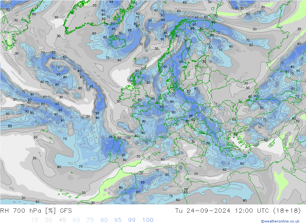 RH 700 hPa GFS Tu 24.09.2024 12 UTC